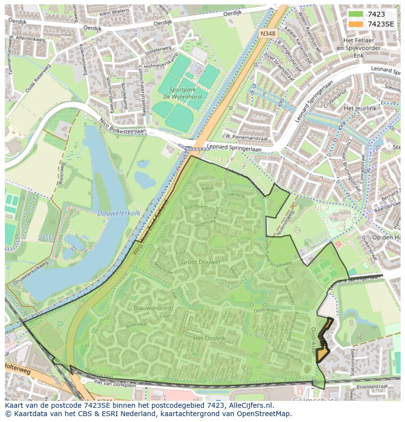 Afbeelding van het postcodegebied 7423 SE op de kaart.