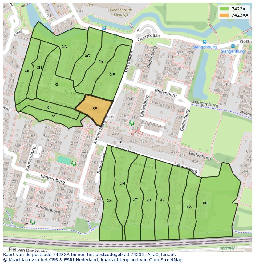 Afbeelding van het postcodegebied 7423 XA op de kaart.