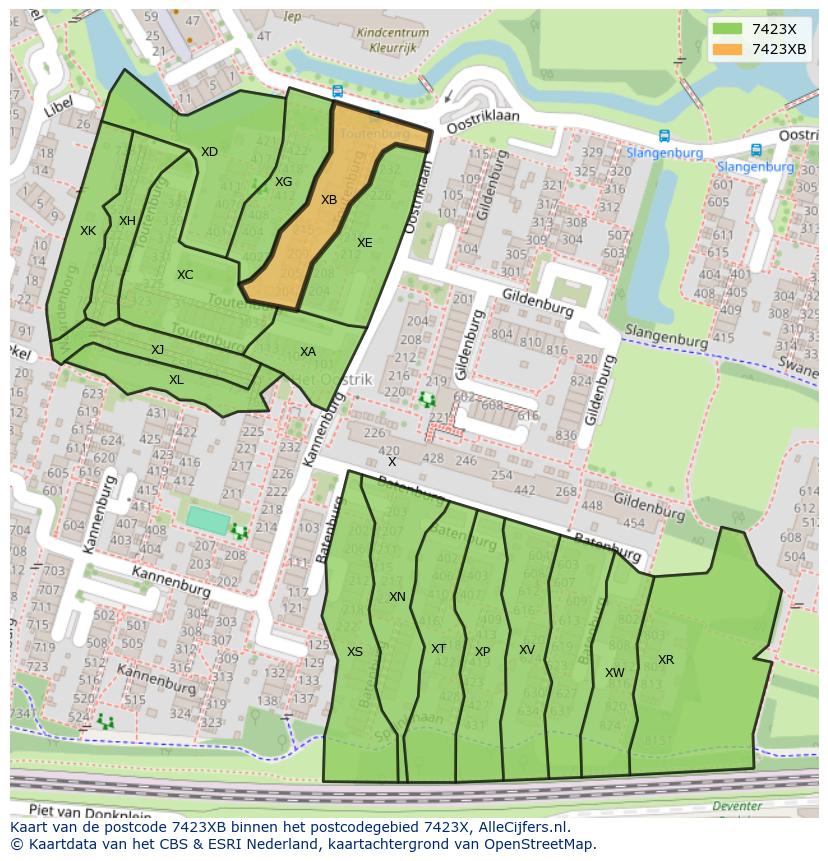Afbeelding van het postcodegebied 7423 XB op de kaart.
