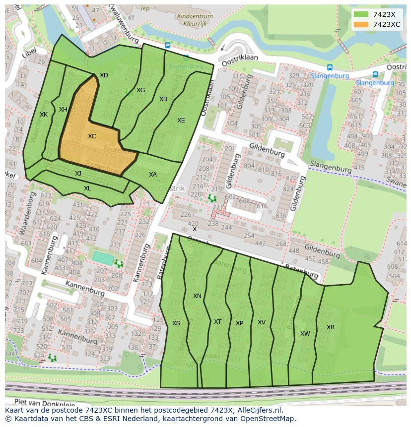Afbeelding van het postcodegebied 7423 XC op de kaart.
