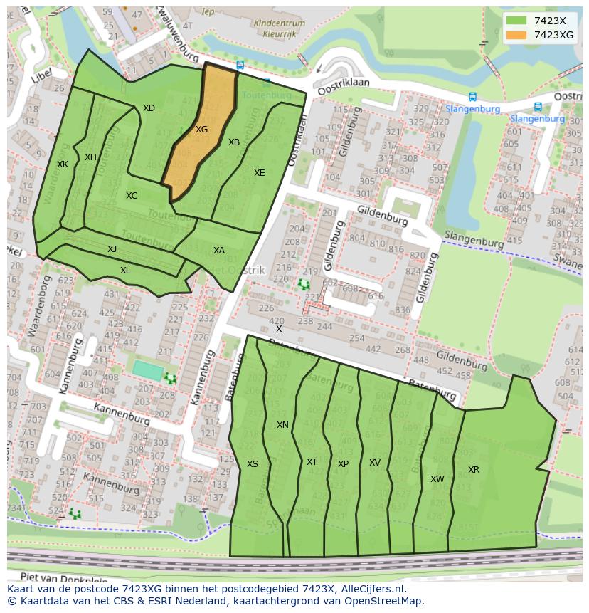 Afbeelding van het postcodegebied 7423 XG op de kaart.