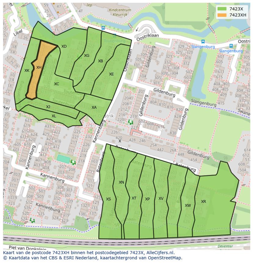 Afbeelding van het postcodegebied 7423 XH op de kaart.