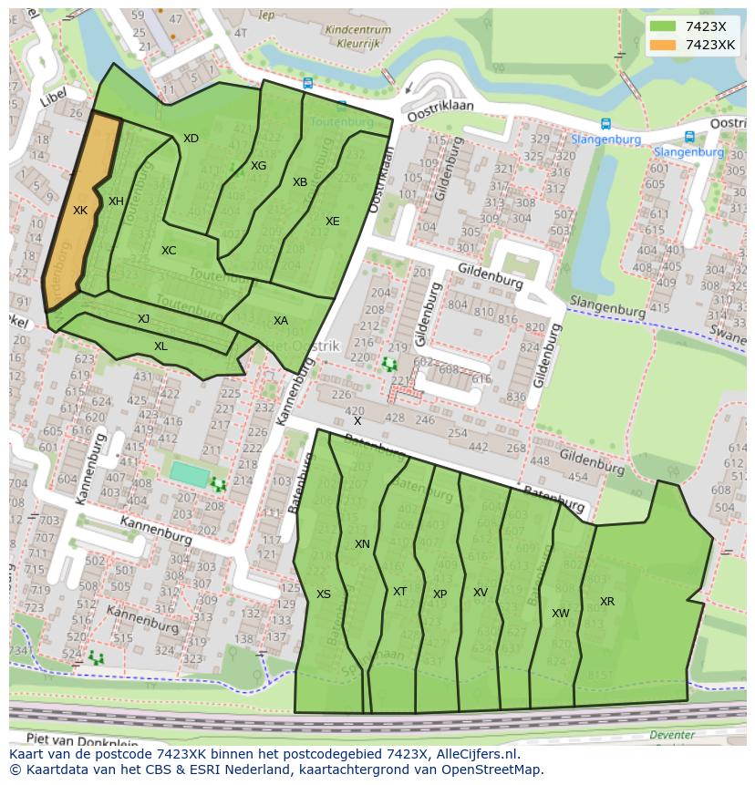 Afbeelding van het postcodegebied 7423 XK op de kaart.