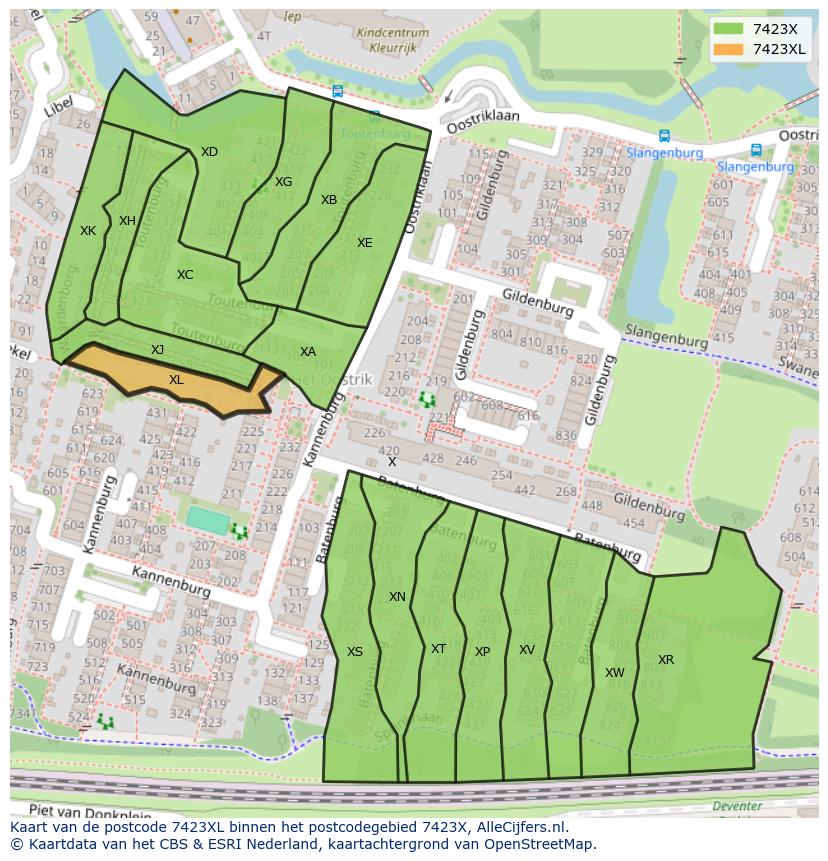Afbeelding van het postcodegebied 7423 XL op de kaart.