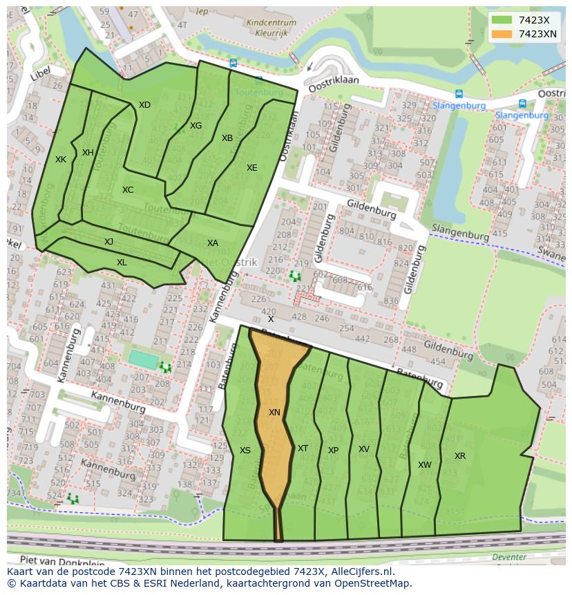 Afbeelding van het postcodegebied 7423 XN op de kaart.