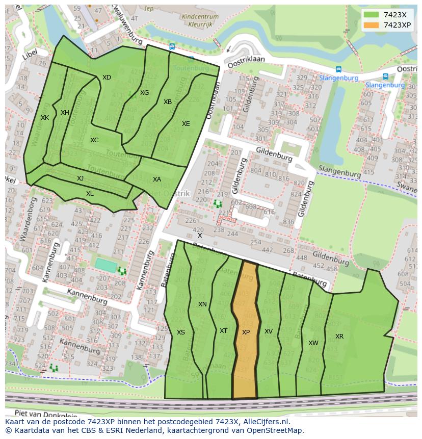 Afbeelding van het postcodegebied 7423 XP op de kaart.