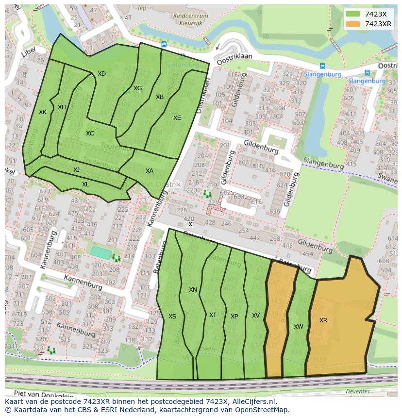 Afbeelding van het postcodegebied 7423 XR op de kaart.
