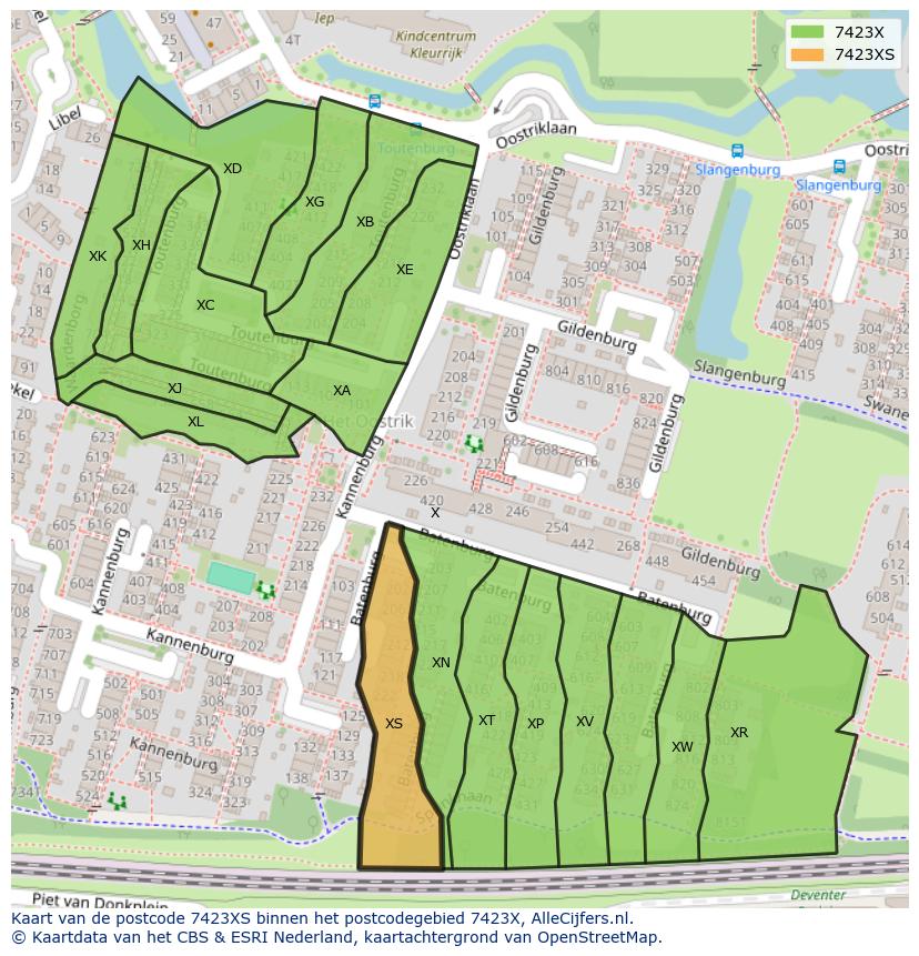 Afbeelding van het postcodegebied 7423 XS op de kaart.