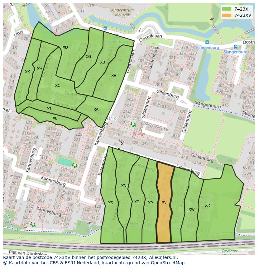 Afbeelding van het postcodegebied 7423 XV op de kaart.