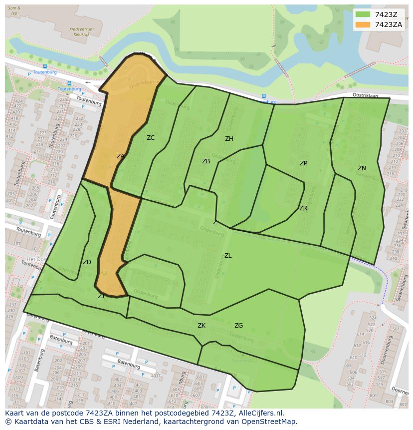 Afbeelding van het postcodegebied 7423 ZA op de kaart.