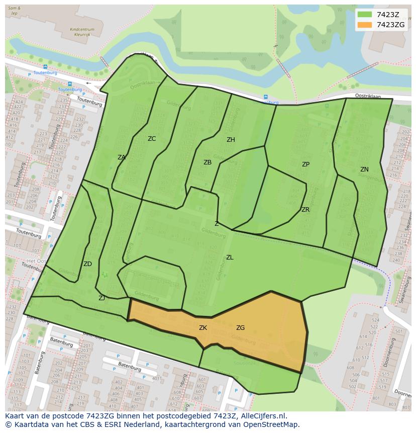 Afbeelding van het postcodegebied 7423 ZG op de kaart.