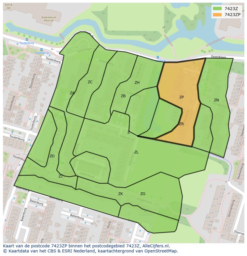 Afbeelding van het postcodegebied 7423 ZP op de kaart.