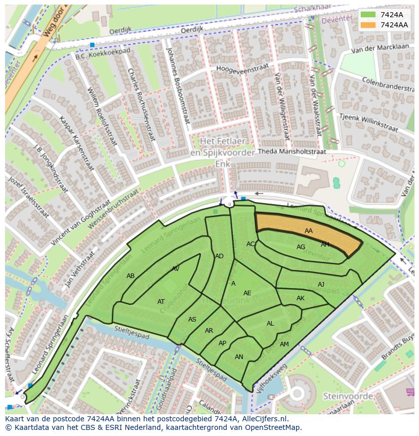 Afbeelding van het postcodegebied 7424 AA op de kaart.