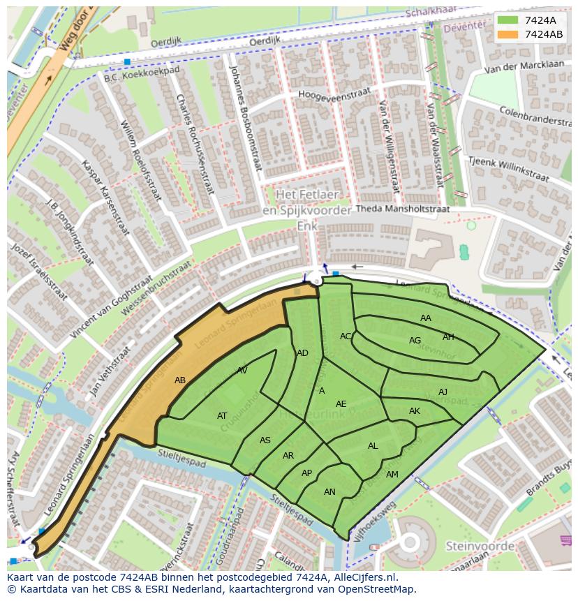 Afbeelding van het postcodegebied 7424 AB op de kaart.