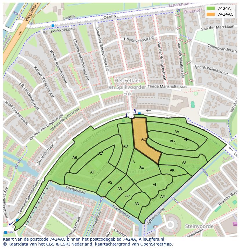 Afbeelding van het postcodegebied 7424 AC op de kaart.