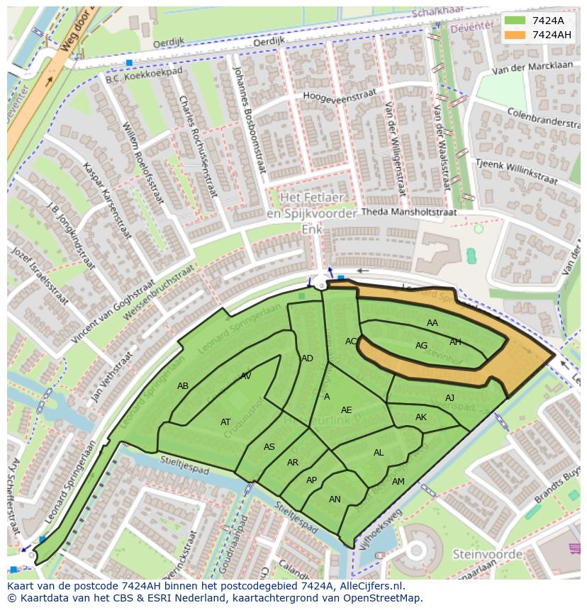 Afbeelding van het postcodegebied 7424 AH op de kaart.