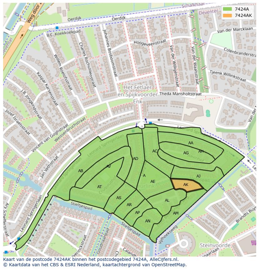 Afbeelding van het postcodegebied 7424 AK op de kaart.