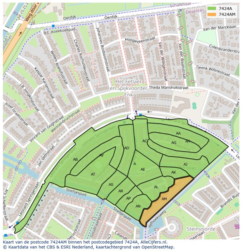 Afbeelding van het postcodegebied 7424 AM op de kaart.