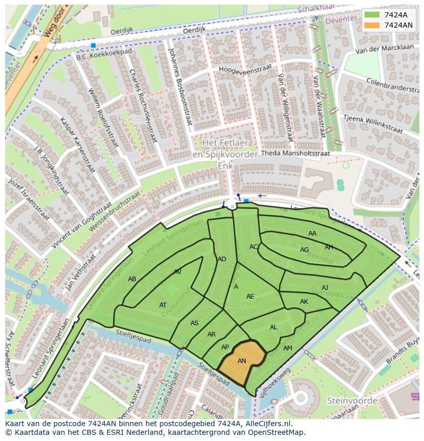 Afbeelding van het postcodegebied 7424 AN op de kaart.