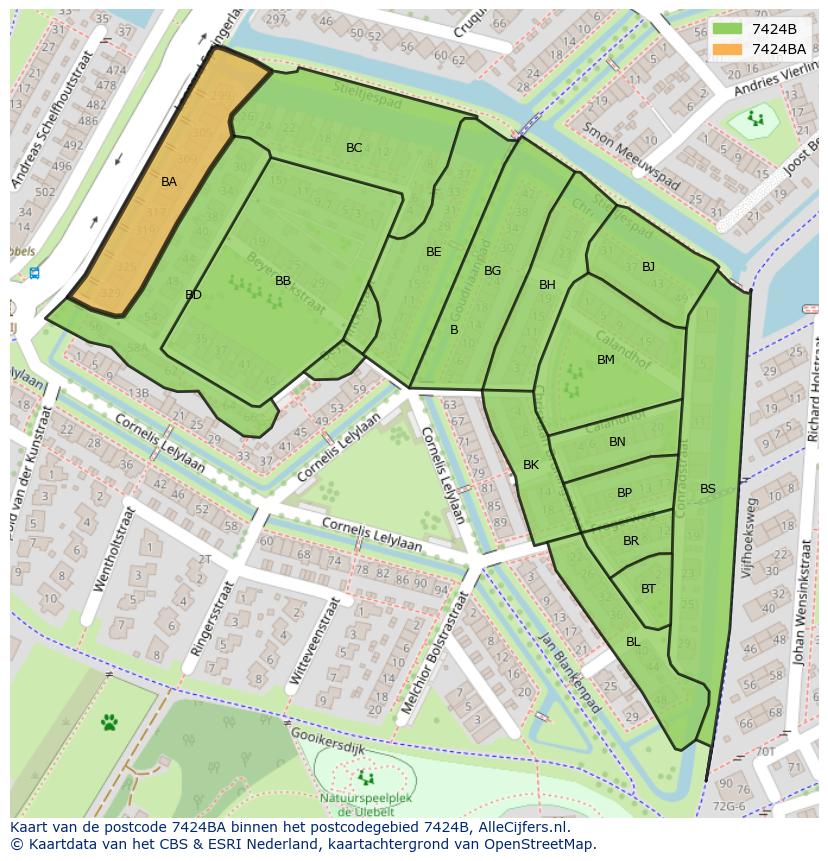 Afbeelding van het postcodegebied 7424 BA op de kaart.