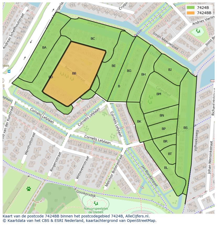 Afbeelding van het postcodegebied 7424 BB op de kaart.
