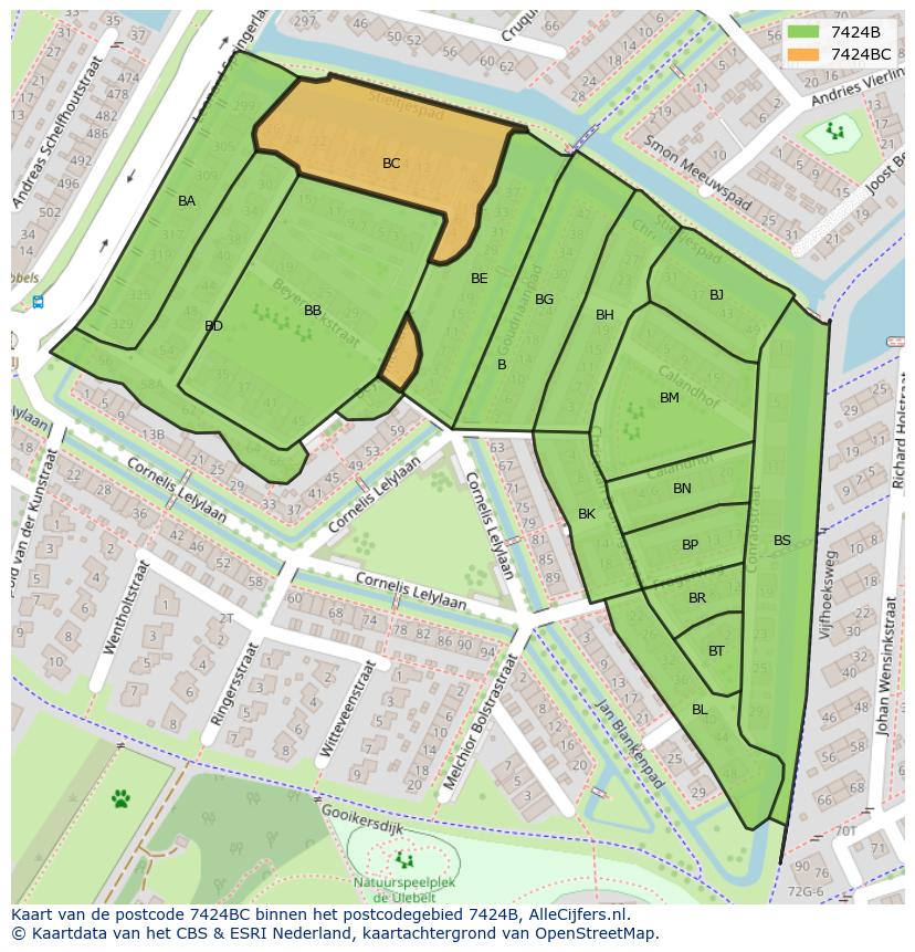 Afbeelding van het postcodegebied 7424 BC op de kaart.