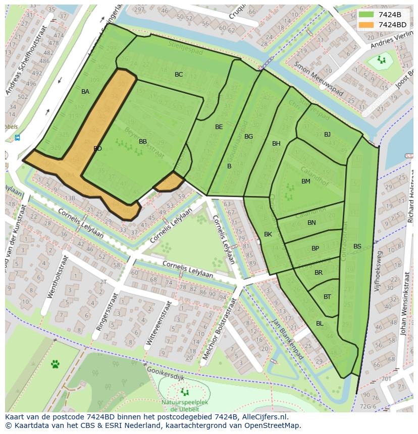 Afbeelding van het postcodegebied 7424 BD op de kaart.