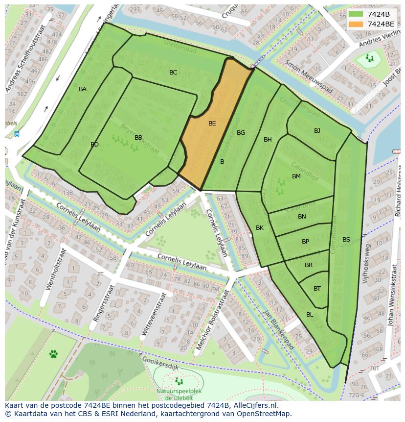 Afbeelding van het postcodegebied 7424 BE op de kaart.