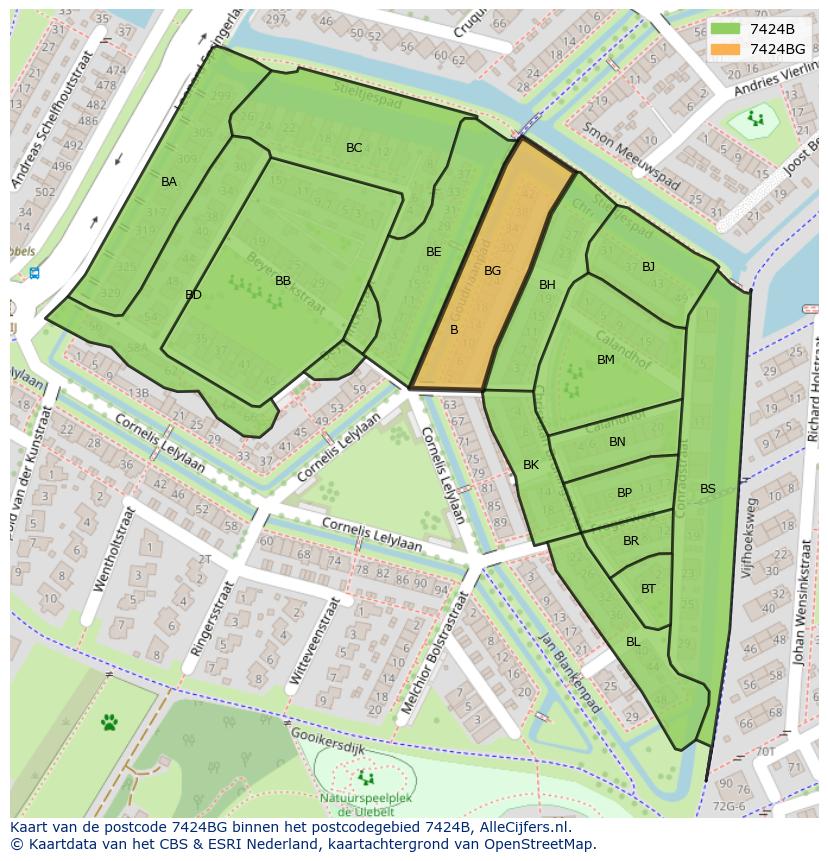 Afbeelding van het postcodegebied 7424 BG op de kaart.