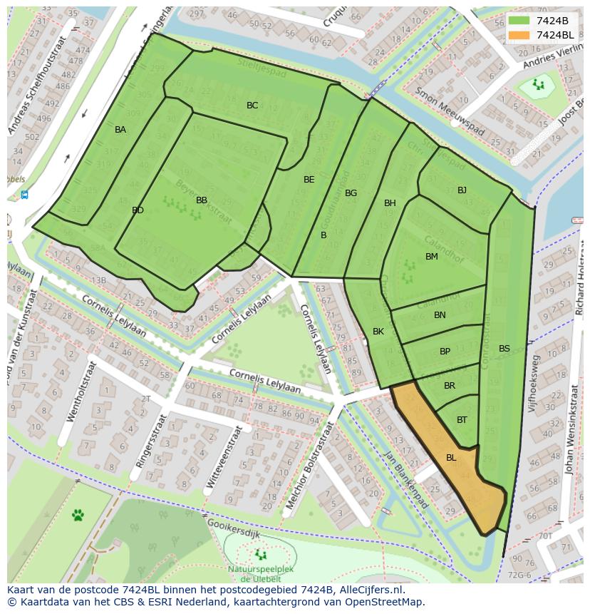 Afbeelding van het postcodegebied 7424 BL op de kaart.