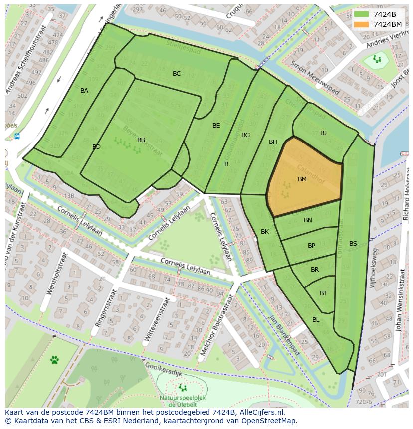 Afbeelding van het postcodegebied 7424 BM op de kaart.