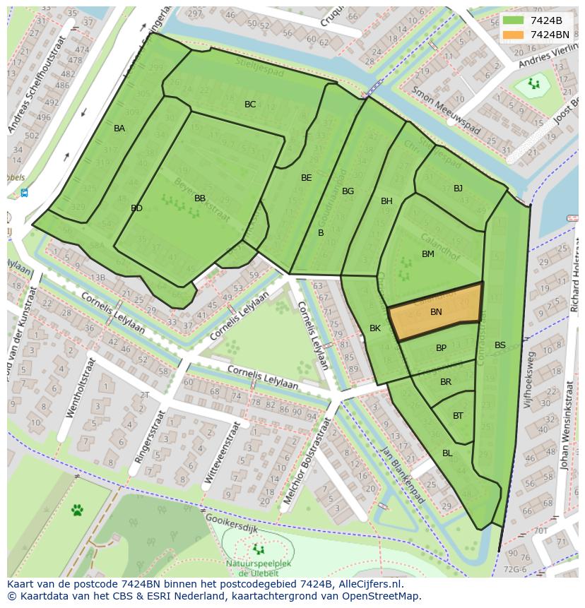 Afbeelding van het postcodegebied 7424 BN op de kaart.