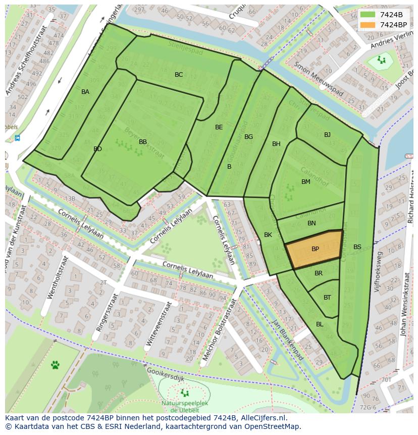 Afbeelding van het postcodegebied 7424 BP op de kaart.