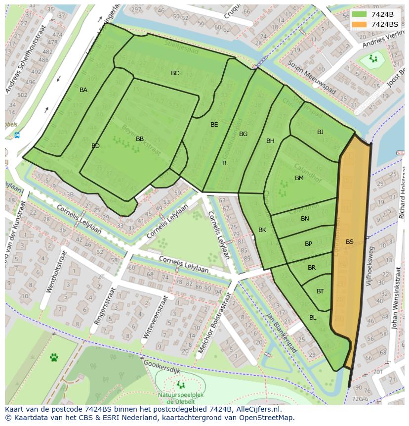Afbeelding van het postcodegebied 7424 BS op de kaart.