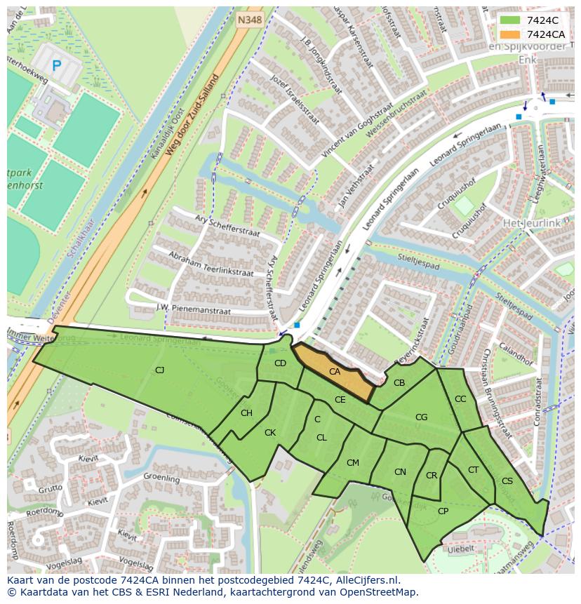 Afbeelding van het postcodegebied 7424 CA op de kaart.