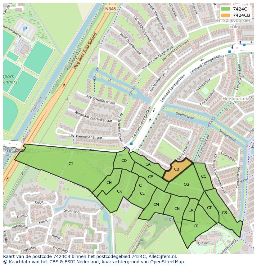 Afbeelding van het postcodegebied 7424 CB op de kaart.