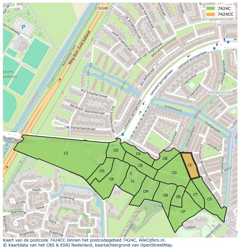 Afbeelding van het postcodegebied 7424 CC op de kaart.