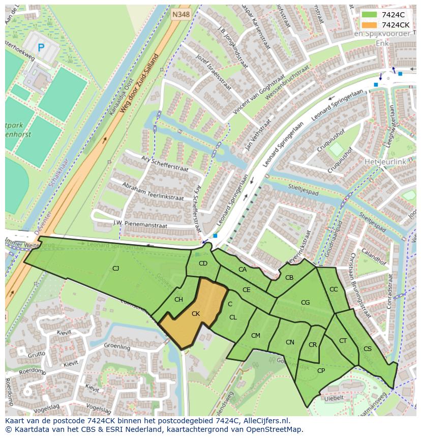 Afbeelding van het postcodegebied 7424 CK op de kaart.