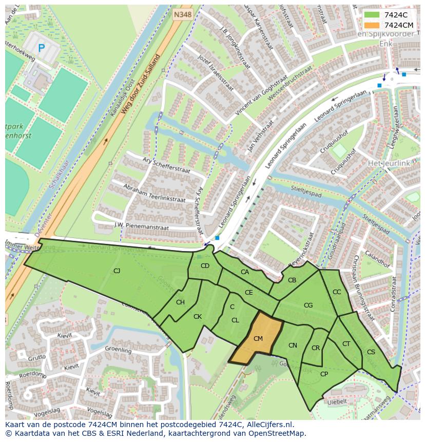 Afbeelding van het postcodegebied 7424 CM op de kaart.
