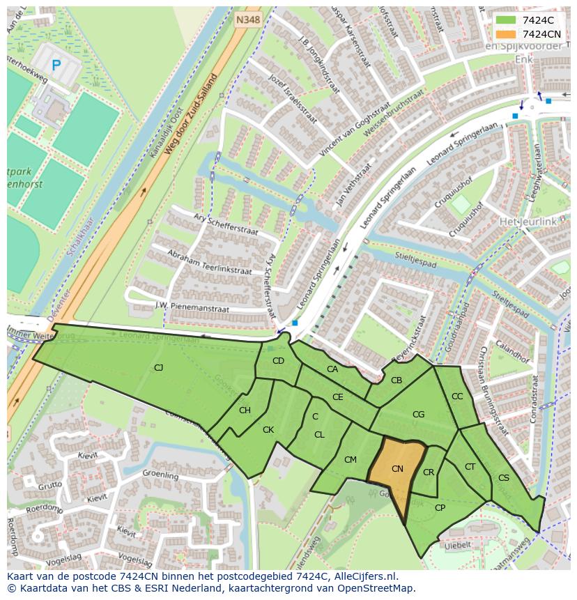 Afbeelding van het postcodegebied 7424 CN op de kaart.