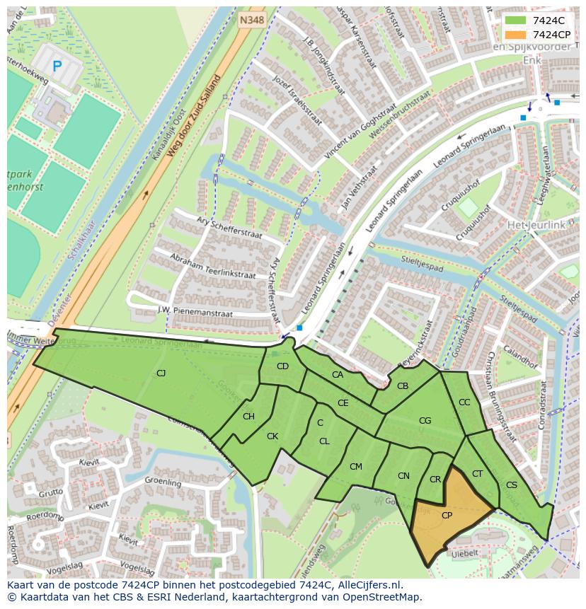 Afbeelding van het postcodegebied 7424 CP op de kaart.