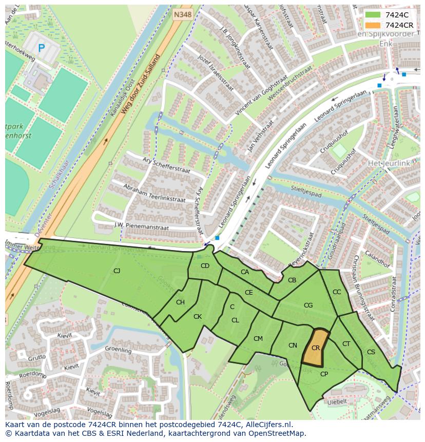 Afbeelding van het postcodegebied 7424 CR op de kaart.