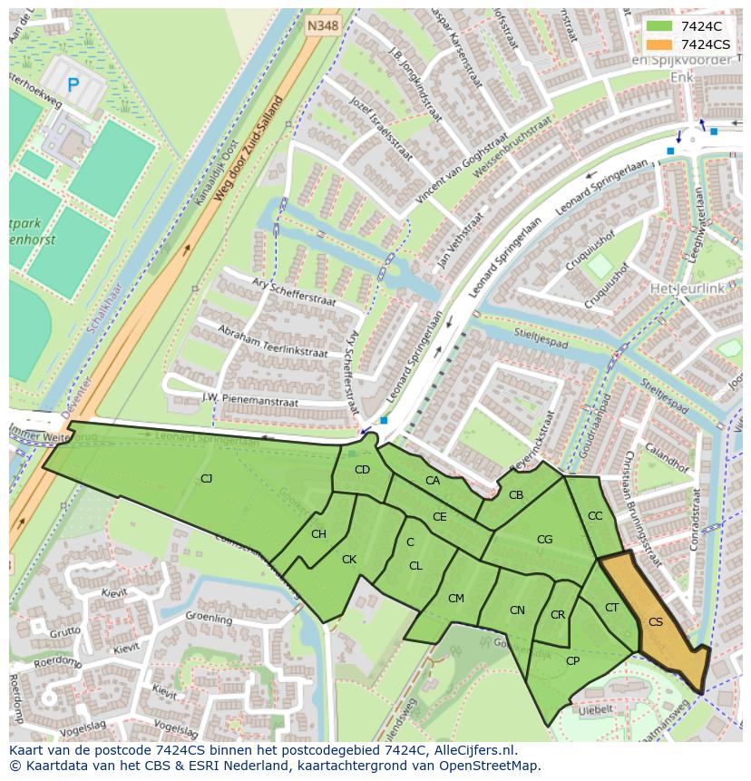 Afbeelding van het postcodegebied 7424 CS op de kaart.