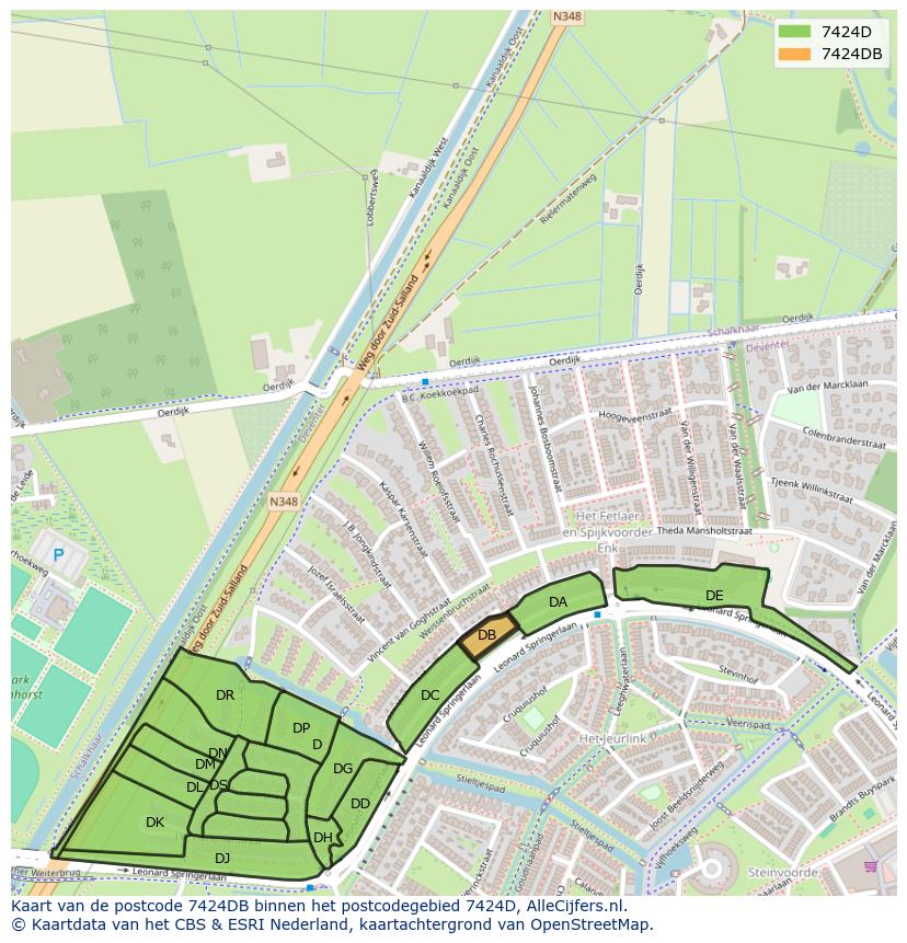 Afbeelding van het postcodegebied 7424 DB op de kaart.