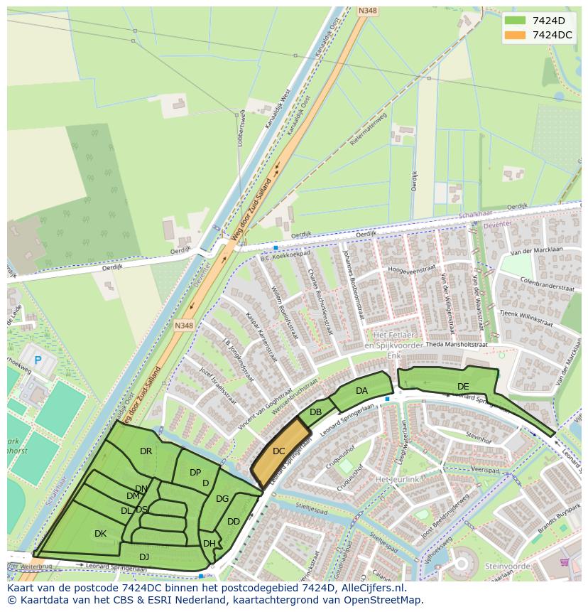 Afbeelding van het postcodegebied 7424 DC op de kaart.