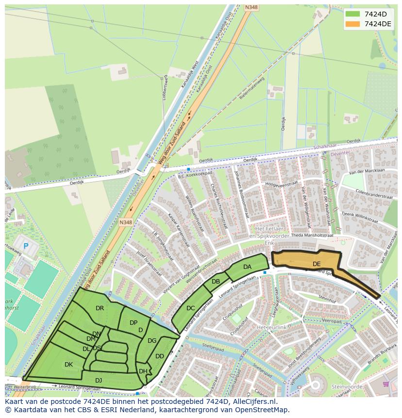 Afbeelding van het postcodegebied 7424 DE op de kaart.