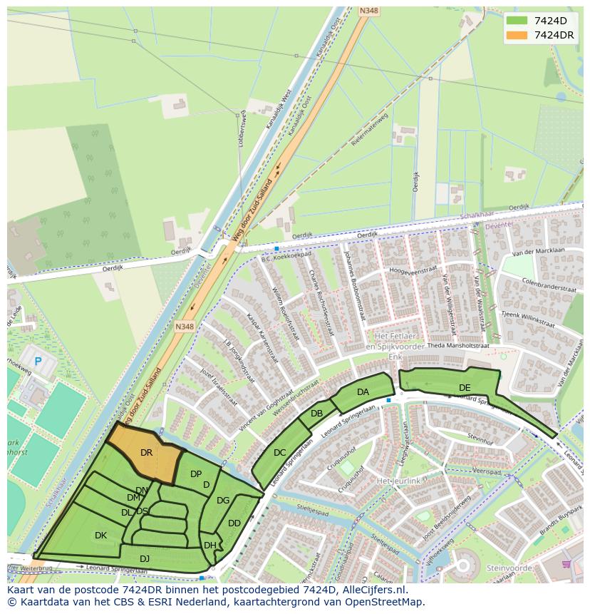 Afbeelding van het postcodegebied 7424 DR op de kaart.