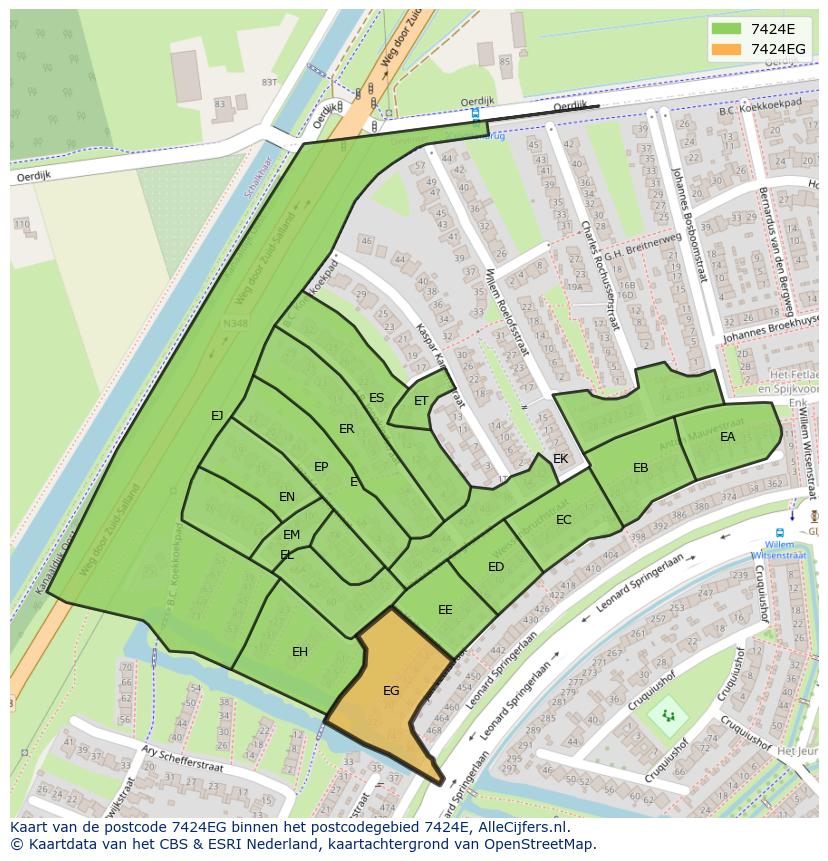 Afbeelding van het postcodegebied 7424 EG op de kaart.