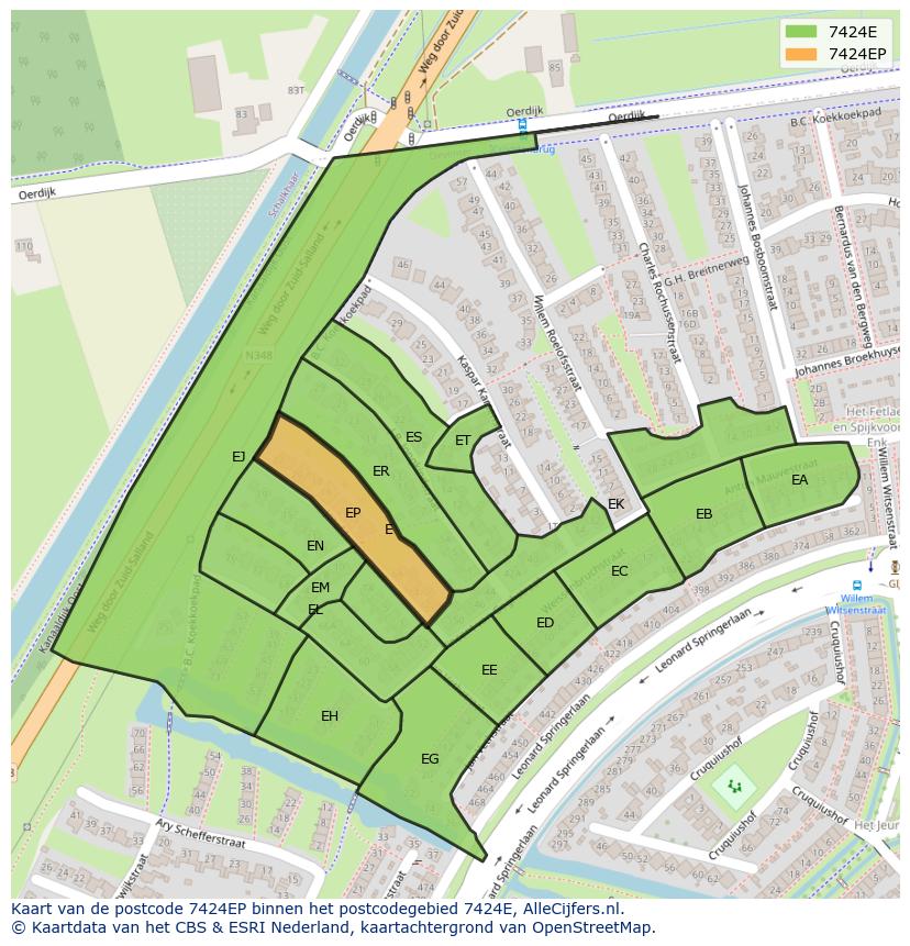 Afbeelding van het postcodegebied 7424 EP op de kaart.