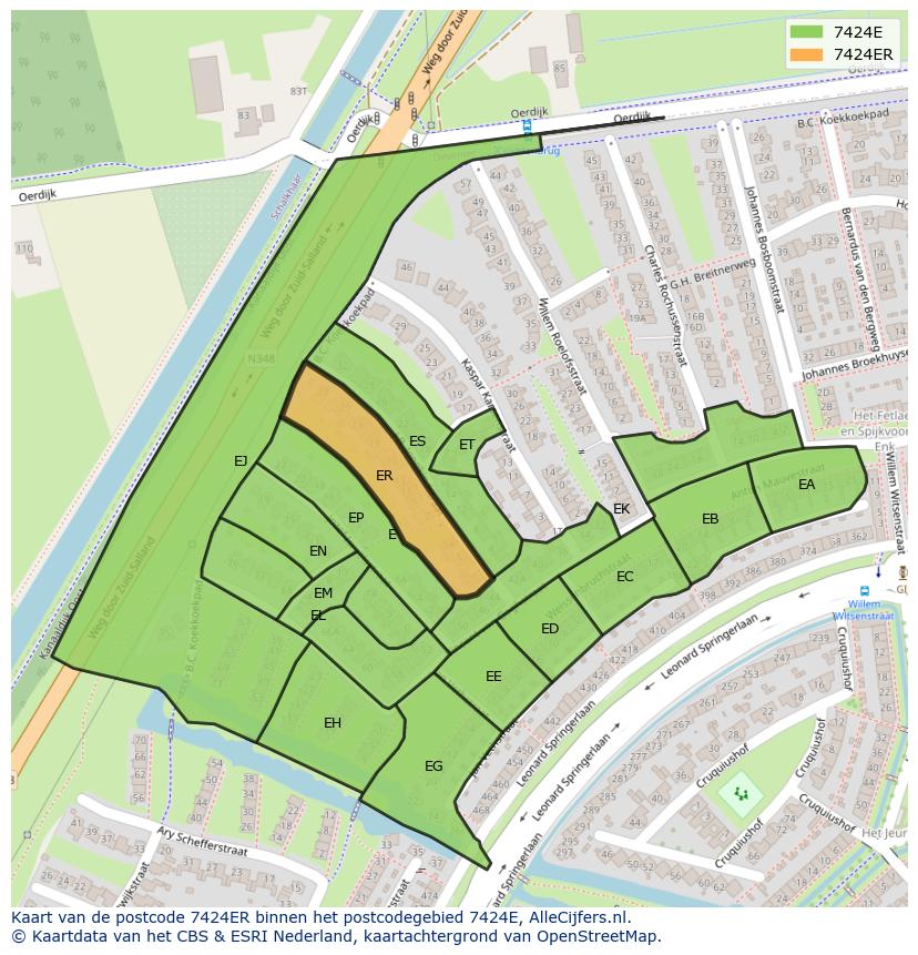 Afbeelding van het postcodegebied 7424 ER op de kaart.